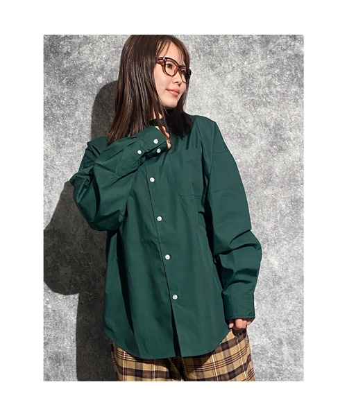 おしゃれスタ(オシャレスタ)の「綿ブロードバンドカラービッグシルエットシャツ(IR)(シャツ/ブラウス・レディース・グレイッシュベージュ/サックスブルー/グリーン/ブラック/ホワイト/ラベンダー/ブルー系その他/ホワイト系その他/イエロー/グリーン系その他/ブラック系その他・L/M/XL)」の12枚目の写真