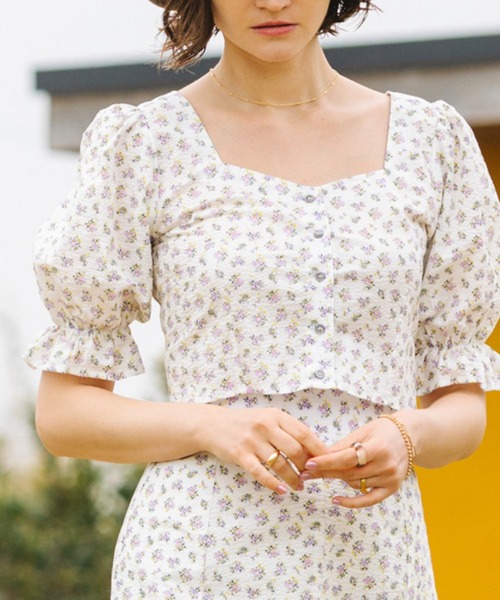 Cheek(チーク)の「花柄クロップドブラウス(シャツ/ブラウス・レディース・パープル/オレンジ・MEDIUM)」の6枚目の写真