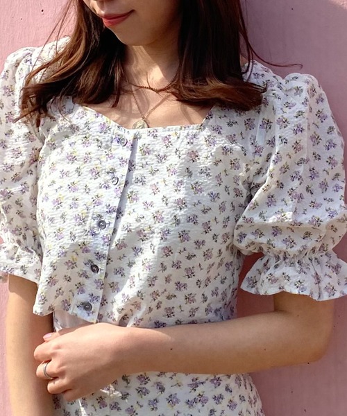 Cheek(チーク)の「花柄クロップドブラウス(シャツ/ブラウス・レディース・パープル/オレンジ・MEDIUM)」の14枚目の写真