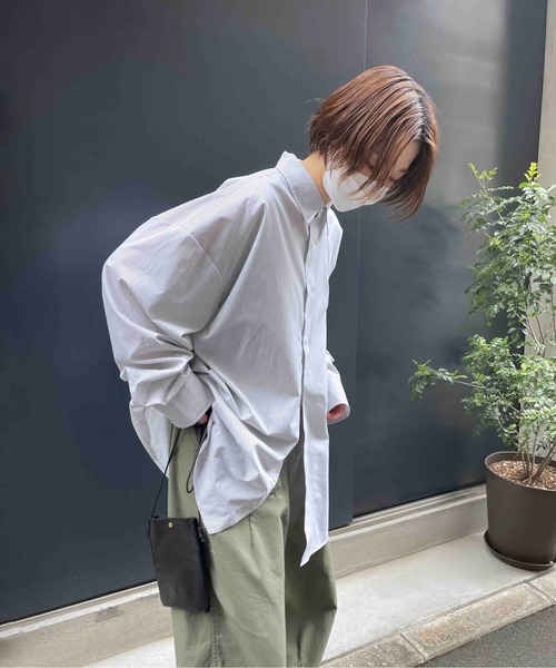 NO NEED(ノーニード)の「ベア刺繍ワンポイントオーバーサイズストライプシャツ ブロード/刺繍/ワンポイント/ビッグシルエット/オーバーシャツ/(シャツ/ブラウス・メンズ・ブラック/レッド/ブルー/グリーン・フリ-)」の13枚目の写真
