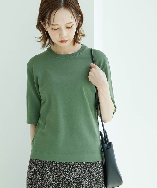 ROPE' PICNIC（ロペピクニック）の「天竺編みハーフスリーブトップス（ニット/セーター・レディース・ブラック/オフホワイト/モスグリーン/パープル系その他6/オレンジ系その他4・38）」の3枚目の写真