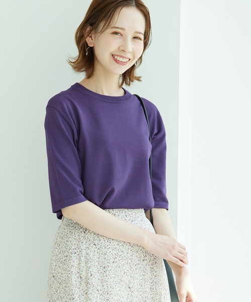 ROPE' PICNIC（ロペピクニック）の「天竺編みハーフスリーブトップス（ニット/セーター・レディース・ブラック/オフホワイト/モスグリーン/パープル系その他6/オレンジ系その他4・38）」の4枚目の写真