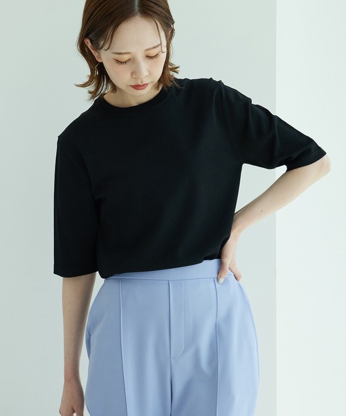 ROPE' PICNIC（ロペピクニック）の「天竺編みハーフスリーブトップス（ニット/セーター・レディース・ブラック/オフホワイト/モスグリーン/パープル系その他6/オレンジ系その他4・38）」の2枚目の写真