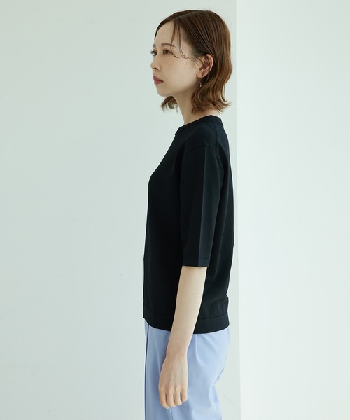 ROPE' PICNIC（ロペピクニック）の「天竺編みハーフスリーブトップス（ニット/セーター・レディース・ブラック/オフホワイト/モスグリーン/パープル系その他6/オレンジ系その他4・38）」の14枚目の写真