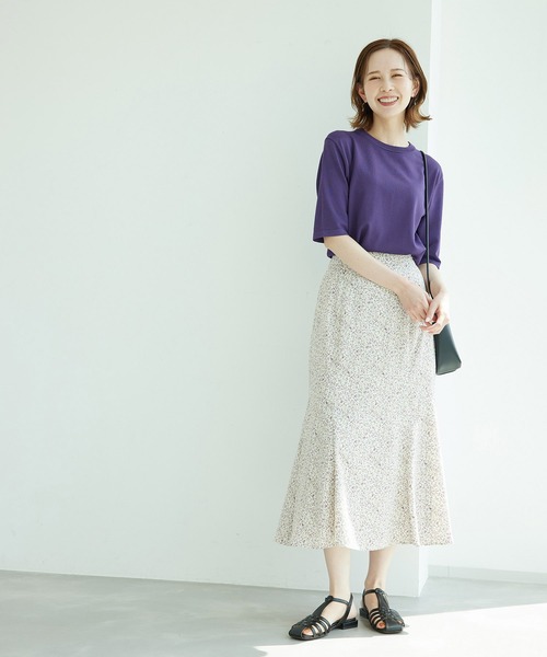 ROPE' PICNIC（ロペピクニック）の「天竺編みハーフスリーブトップス（ニット/セーター・レディース・ブラック/オフホワイト/モスグリーン/パープル系その他6/オレンジ系その他4・38）」の8枚目の写真