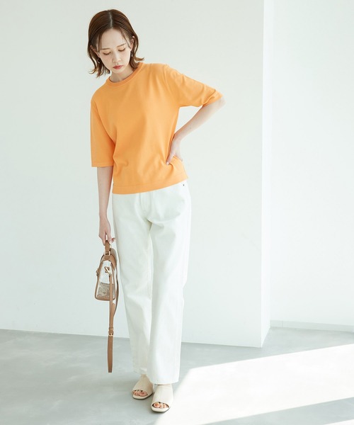 ROPE' PICNIC（ロペピクニック）の「天竺編みハーフスリーブトップス（ニット/セーター・レディース・ブラック/オフホワイト/モスグリーン/パープル系その他6/オレンジ系その他4・38）」の15枚目の写真