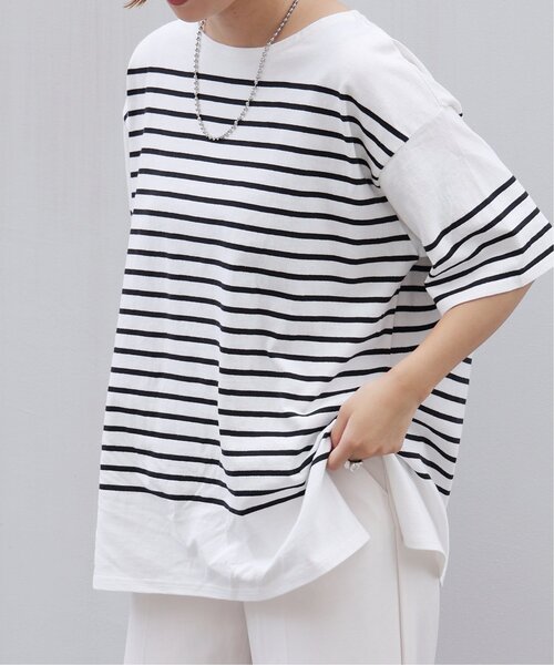 frames RAY CASSIN（フレームスレイカズン）の「パネルボーダー半袖Tシャツ（Tシャツ/カットソー・レディース・ブラック/オフホワイト/ピンク/マスタード/モカ・FREE）」の2枚目の写真