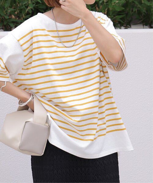 frames RAY CASSIN（フレームスレイカズン）の「パネルボーダー半袖Tシャツ（Tシャツ/カットソー・レディース・ブラック/オフホワイト/ピンク/マスタード/モカ・FREE）」の4枚目の写真