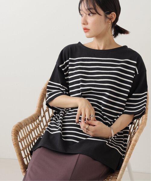 frames RAY CASSIN（フレームスレイカズン）の「パネルボーダー半袖Tシャツ（Tシャツ/カットソー・レディース・ブラック/オフホワイト/ピンク/マスタード/モカ・FREE）」の6枚目の写真