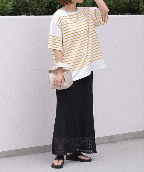 frames RAY CASSIN（フレームスレイカズン）の「パネルボーダー半袖Tシャツ（Tシャツ/カットソー・レディース・ブラック/オフホワイト/ピンク/マスタード/モカ・FREE）」の13枚目の写真