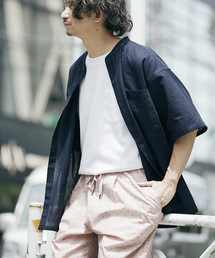 FLANDERS LINEN PATTERN バンドカラーシャツ