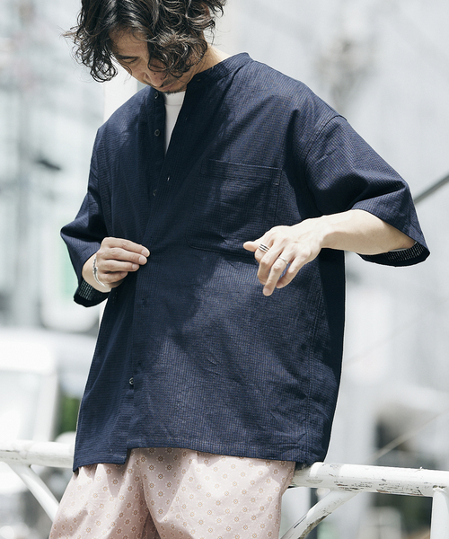 JOURNAL STANDARD relume(ジャーナルスタンダード レリューム)の「FLANDERS LINEN PATTERN バンドカラーシャツ(シャツ/ブラウス・メンズ・ホワイト/ベージュ/ネイビー・MEDIUM/LARGE)」の8枚目の写真