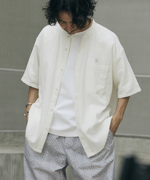 JOURNAL STANDARD relume(ジャーナルスタンダード レリューム)の「FLANDERS LINEN PATTERN バンドカラーシャツ(シャツ/ブラウス・メンズ・ホワイト/ベージュ/ネイビー・MEDIUM/LARGE)」の12枚目の写真