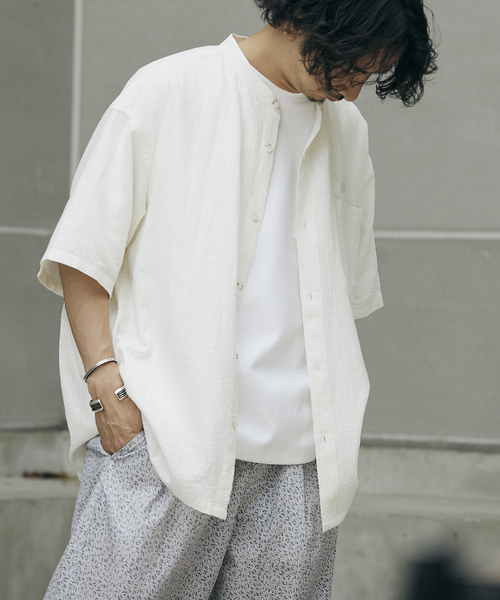 JOURNAL STANDARD relume(ジャーナルスタンダード レリューム)の「FLANDERS LINEN PATTERN バンドカラーシャツ(シャツ/ブラウス・メンズ・ホワイト/ベージュ/ネイビー・MEDIUM/LARGE)」の13枚目の写真