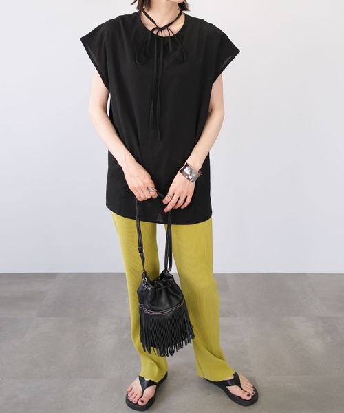 ＡＮＤＪ（アンドジェイ）の「2WAYシアーサッカーギンガムトップス（Tシャツ/カットソー・レディース・グリーン系その他/オフホワイト/イエロー/ブラック・M）」の11枚目の写真