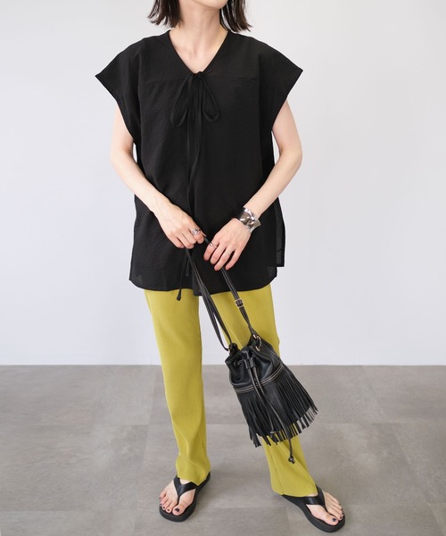 ＡＮＤＪ（アンドジェイ）の「2WAYシアーサッカーギンガムトップス（Tシャツ/カットソー・レディース・グリーン系その他/オフホワイト/イエロー/ブラック・M）」の12枚目の写真