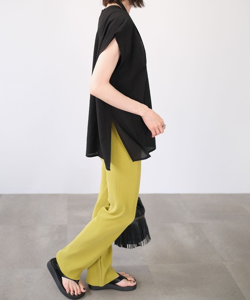 ＡＮＤＪ（アンドジェイ）の「2WAYシアーサッカーギンガムトップス（Tシャツ/カットソー・レディース・グリーン系その他/オフホワイト/イエロー/ブラック・M）」の15枚目の写真