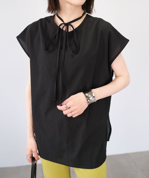 ＡＮＤＪ（アンドジェイ）の「2WAYシアーサッカーギンガムトップス（Tシャツ/カットソー・レディース・グリーン系その他/オフホワイト/イエロー/ブラック・M）」の16枚目の写真