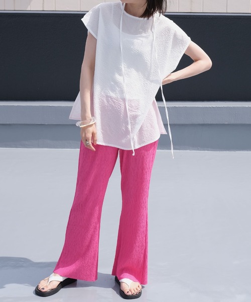 ＡＮＤＪ（アンドジェイ）の「2WAYシアーサッカーギンガムトップス（Tシャツ/カットソー・レディース・グリーン系その他/オフホワイト/イエロー/ブラック・M）」の5枚目の写真