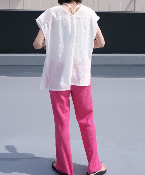 ＡＮＤＪ（アンドジェイ）の「2WAYシアーサッカーギンガムトップス（Tシャツ/カットソー・レディース・グリーン系その他/オフホワイト/イエロー/ブラック・M）」の7枚目の写真