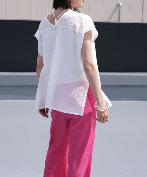 ＡＮＤＪ（アンドジェイ）の「2WAYシアーサッカーギンガムトップス（Tシャツ/カットソー・レディース・グリーン系その他/オフホワイト/イエロー/ブラック・M）」の9枚目の写真