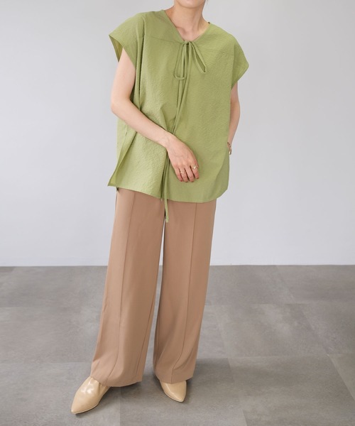 ＡＮＤＪ（アンドジェイ）の「2WAYシアーサッカーギンガムトップス（Tシャツ/カットソー・レディース・グリーン系その他/オフホワイト/イエロー/ブラック・M）」の17枚目の写真