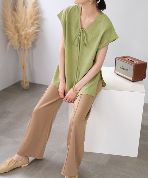 ＡＮＤＪ（アンドジェイ）の「2WAYシアーサッカーギンガムトップス（Tシャツ/カットソー・レディース・グリーン系その他/オフホワイト/イエロー/ブラック・M）」の22枚目の写真