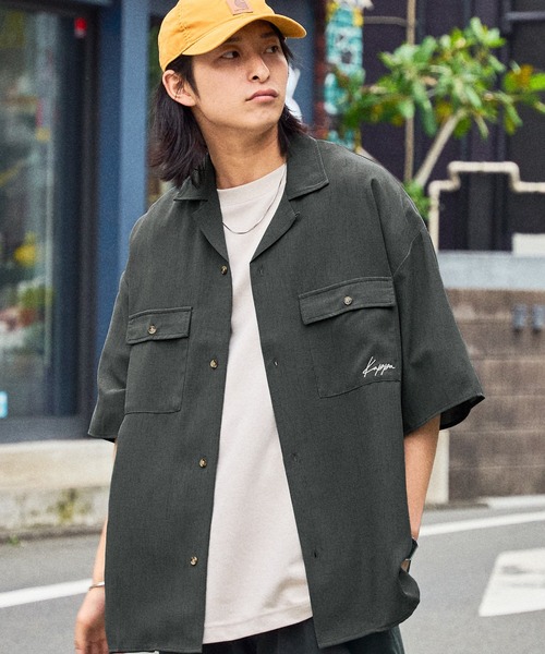 Kappa（カッパ）の「Kappa/カッパ  リラックスオープンカラー/レギュラーカラーシャツ オーバーサイズCPO半袖シャツ（シャツ/ブラウス・メンズ・チャコール/グレー系その他5/スモークピンク/ベージュ系その他3/グレー系その他4/オフホワイト/グレー系その他3/ブルー系その他2/ライトグレー/ブラック系その他2/グリーン系その他3/ベージュ/ホワイト系その他2・M/L）」の6枚目の写真
