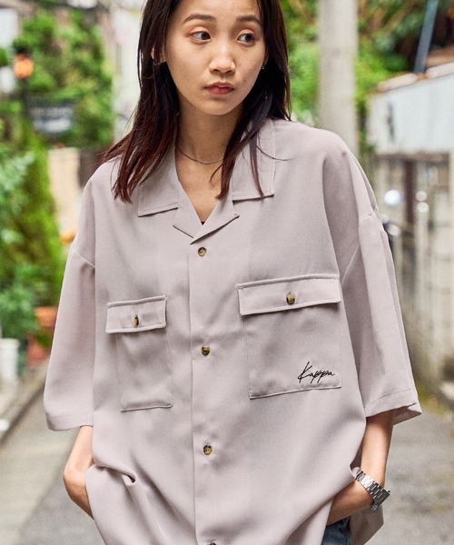 Kappa（カッパ）の「Kappa/カッパ  リラックスオープンカラー/レギュラーカラーシャツ オーバーサイズCPO半袖シャツ（シャツ/ブラウス・メンズ・チャコール/グレー系その他5/スモークピンク/ベージュ系その他3/グレー系その他4/オフホワイト/グレー系その他3/ブルー系その他2/ライトグレー/ブラック系その他2/グリーン系その他3/ベージュ/ホワイト系その他2・M/L）」の5枚目の写真