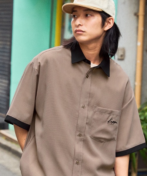 Kappa（カッパ）の「Kappa/カッパ  リラックスオープンカラー/レギュラーカラーシャツ オーバーサイズCPO半袖シャツ（シャツ/ブラウス・メンズ・チャコール/グレー系その他5/スモークピンク/ベージュ系その他3/グレー系その他4/オフホワイト/グレー系その他3/ブルー系その他2/ライトグレー/ブラック系その他2/グリーン系その他3/ベージュ/ホワイト系その他2・M/L）」の10枚目の写真