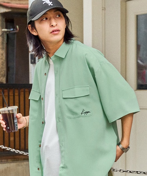 Kappa（カッパ）の「Kappa/カッパ  リラックスオープンカラー/レギュラーカラーシャツ オーバーサイズCPO半袖シャツ（シャツ/ブラウス・メンズ・チャコール/グレー系その他5/スモークピンク/ベージュ系その他3/グレー系その他4/オフホワイト/グレー系その他3/ブルー系その他2/ライトグレー/ブラック系その他2/グリーン系その他3/ベージュ/ホワイト系その他2・M/L）」の11枚目の写真