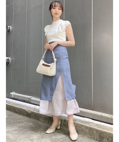 dazzlin（ダズリン）の「ダブルシフォンドッキングカットソー（Tシャツ/カットソー・レディース・オフホワイト/グレー/ブラック/ピンク/ネイビー・FREE）」の9枚目の写真