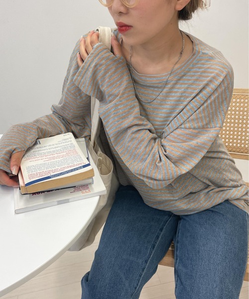 WEGO（ウィゴー）の「WEGO/フィンガーホールボーダーシアーロンT（Tシャツ/カットソー・レディース・ブルー系その他5/パープル系その他5・FREE）」の2枚目の写真