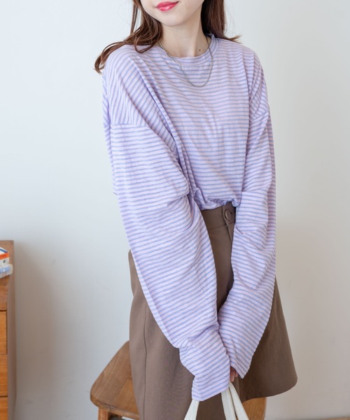 WEGO（ウィゴー）の「WEGO/フィンガーホールボーダーシアーロンT（Tシャツ/カットソー・レディース・ブルー系その他5/パープル系その他5・FREE）」の9枚目の写真