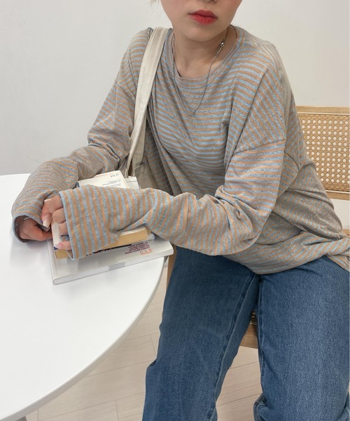 WEGO（ウィゴー）の「WEGO/フィンガーホールボーダーシアーロンT（Tシャツ/カットソー・レディース・ブルー系その他5/パープル系その他5・FREE）」の22枚目の写真