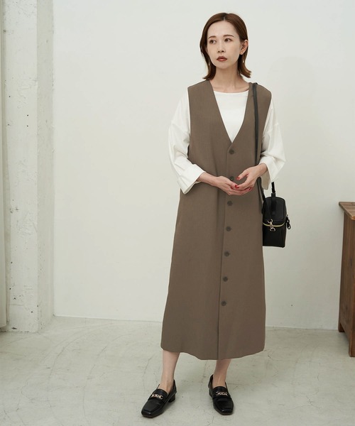 ROPE' PICNIC(ロペピクニック)の「2WAY/Powder Twill Stretch ジレジャンスカ(ジャンパースカート・レディース・ブラック/ダークブラウン/ライトグレー・38/36)」の6枚目の写真