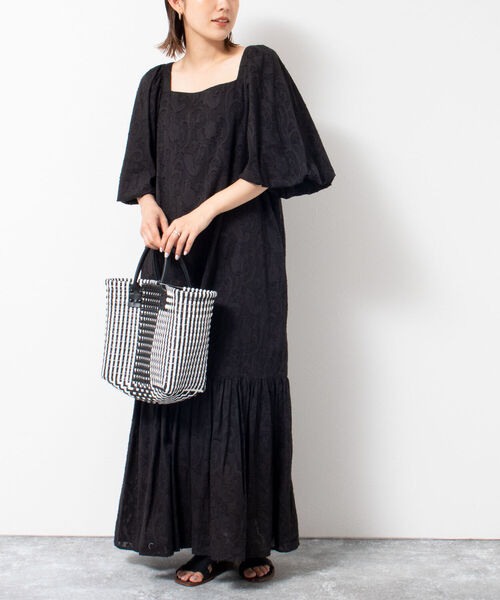 NOLLEY’S（ノーリーズ）の「◇【WEB限定】カットジャガードワンピース（ワンピース・レディース・ブラック/キナリ・FREE）」の2枚目の写真