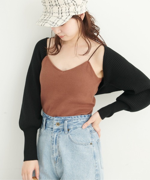 FREE'S MART（フリーズマート）の「◆ショート丈リブニットボレロ（カーディガン/ボレロ・レディース・ホワイト/ブラック/グリーン・FREE）」の9枚目の写真