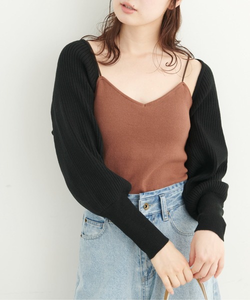 FREE'S MART（フリーズマート）の「◆ショート丈リブニットボレロ（カーディガン/ボレロ・レディース・ホワイト/ブラック/グリーン・FREE）」の10枚目の写真