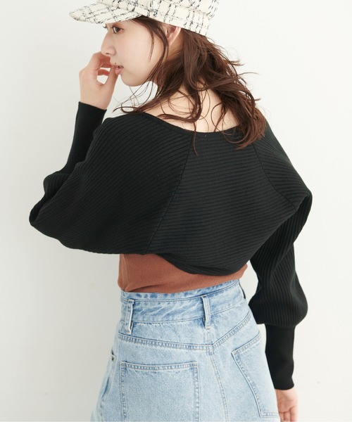 FREE'S MART（フリーズマート）の「◆ショート丈リブニットボレロ（カーディガン/ボレロ・レディース・ホワイト/ブラック/グリーン・FREE）」の11枚目の写真