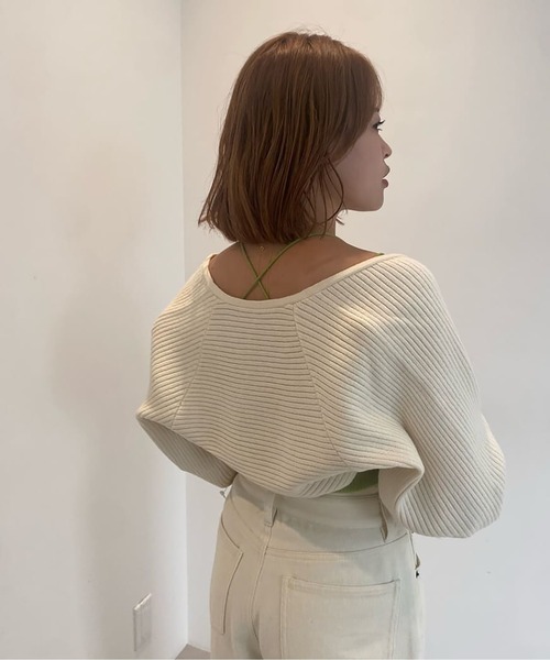 FREE'S MART（フリーズマート）の「◆ショート丈リブニットボレロ（カーディガン/ボレロ・レディース・ホワイト/ブラック/グリーン・FREE）」の4枚目の写真