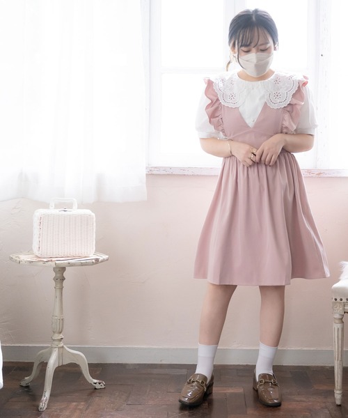 DearMyLoveRose（ディアマイラブローズ）の「2wayフリルリボンワンピース（ジャンパースカート・レディース・ブラック/ベージュ/ブラック系その他/ベージュ系その他/ベビーピンク/ピンク系その他・MEDIUM/LARGE/X-LARGE/XX-LARGE）」の7枚目の写真