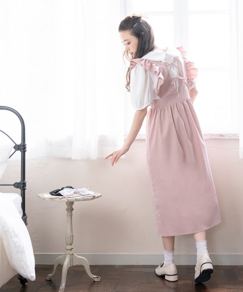 美品 ドゥロワー取扱 アトランティックアスコリ フリルカラーワンピース リボン 美品 ドゥロワー取扱 アトランティックアスコリ フリルカラー