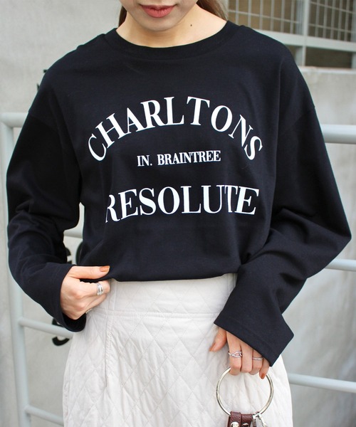 MLI'A（エムリア）の「3段ロゴロングTシャツ（Tシャツ/カットソー・レディース・ボルドー/ホワイト×ブラック/ブラック×ホワイト・M）」の2枚目の写真