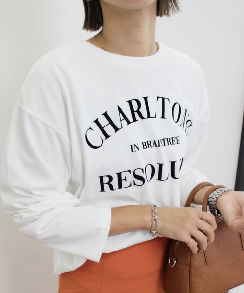 MLI'A（エムリア）の「3段ロゴロングTシャツ（Tシャツ/カットソー・レディース・ボルドー/ホワイト×ブラック/ブラック×ホワイト・M）」の6枚目の写真