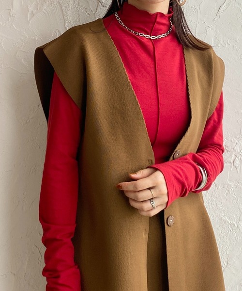 She's Closet（シーズクローゼット）の「前後2wayメロウフリルハイネック長袖プルオーバートップス（Tシャツ/カットソー・レディース・ブラック/パープル/レッド/オフホワイト/ピンク・FREE）」の5枚目の写真