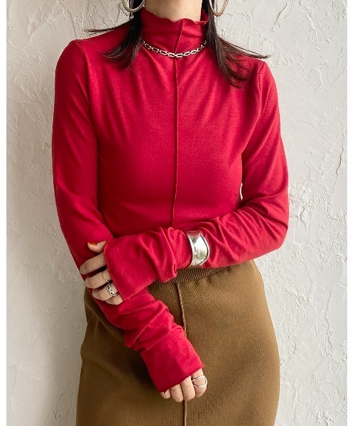 She's Closet（シーズクローゼット）の「前後2wayメロウフリルハイネック長袖プルオーバートップス（Tシャツ/カットソー・レディース・ブラック/パープル/レッド/オフホワイト/ピンク・FREE）」の16枚目の写真