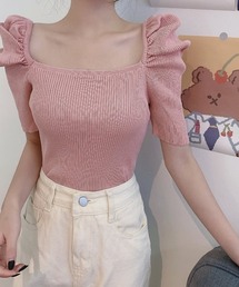 Tシャツ/カットソー（ピンク/桃色系・スクエアネック）ファッション