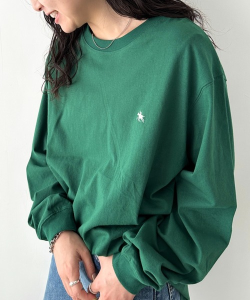 POLOCHAMPS(ポロチャンプス)の「POLOCHAMPS/ポロチャンプス 別注 ワンポイント刺繍 オーバーサイズ ロンT(Tシャツ/カットソー・レディース・ブラック/ダークグリーン/ホワイト/ネイビー/ベージュ/ライトグレー・M/L)」の9枚目の写真