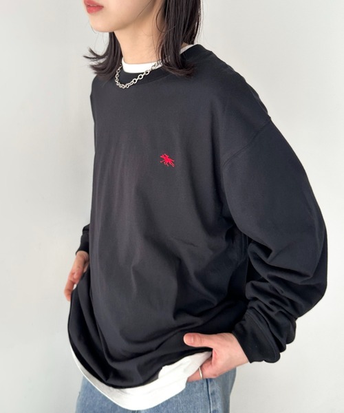 POLOCHAMPS(ポロチャンプス)の「POLOCHAMPS/ポロチャンプス 別注 ワンポイント刺繍 オーバーサイズ ロンT(Tシャツ/カットソー・レディース・ブラック/ダークグリーン/ホワイト/ネイビー/ベージュ/ライトグレー・M/L)」の8枚目の写真